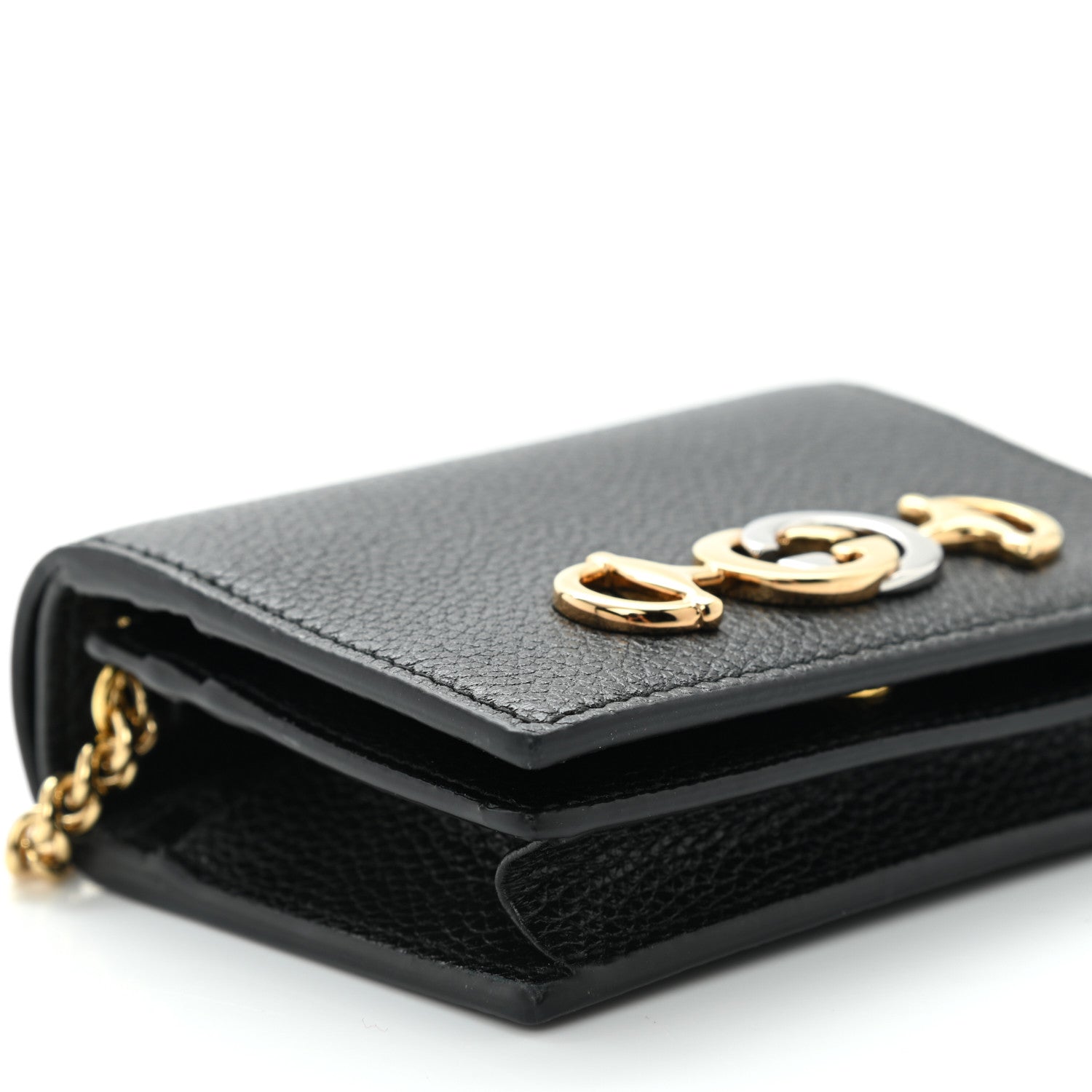 Gucci Grainy Calfskin Zumi Chain Card Case Wallet Black 8 of 9