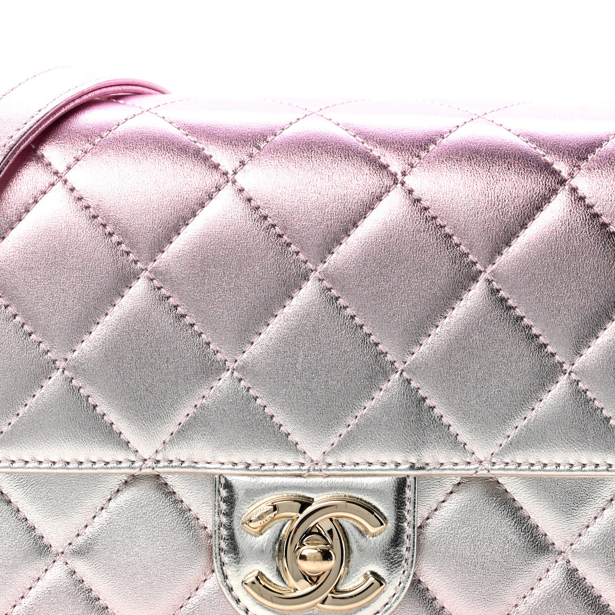 Metallic Lambskin Quilted Large Like A Wallet Flap Golden Pink