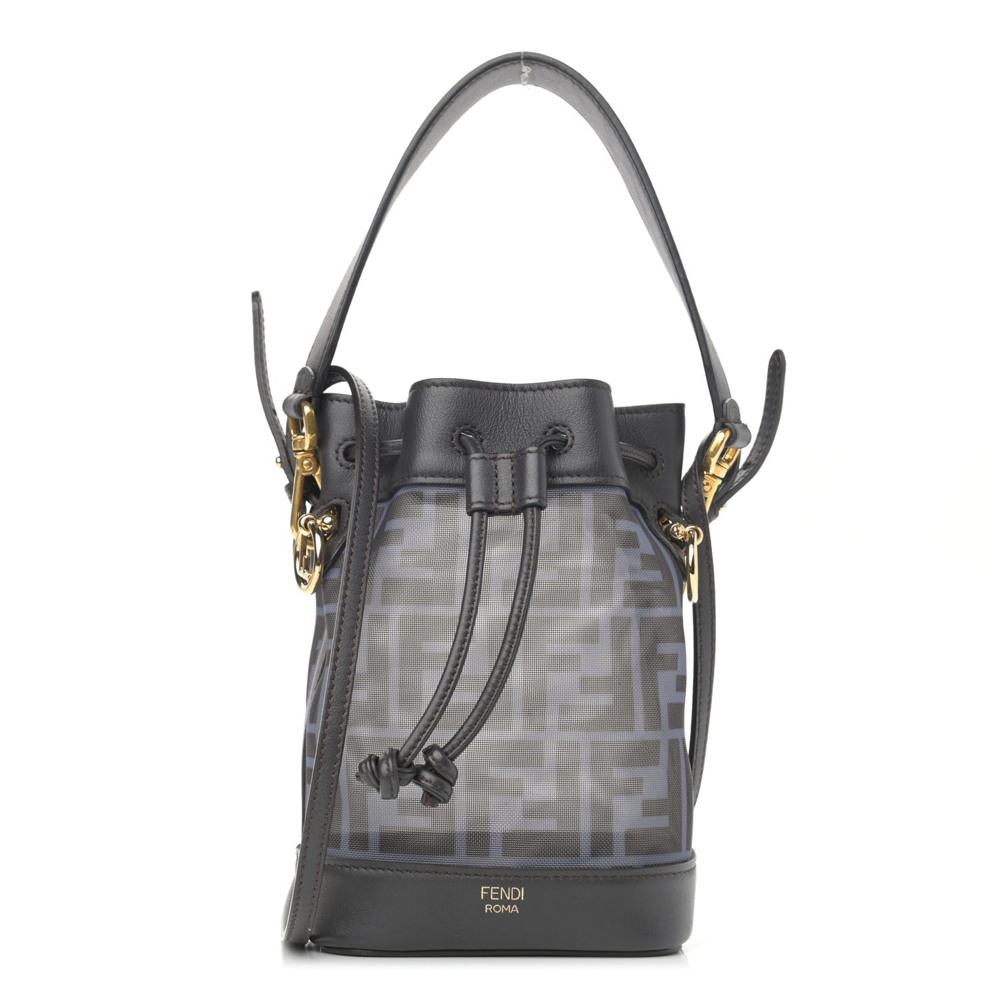 Mesh Vitello Grace F is Fendi FF 1974 Mini Mon Tresor Bucket Bag Azzurro Black Ebano
