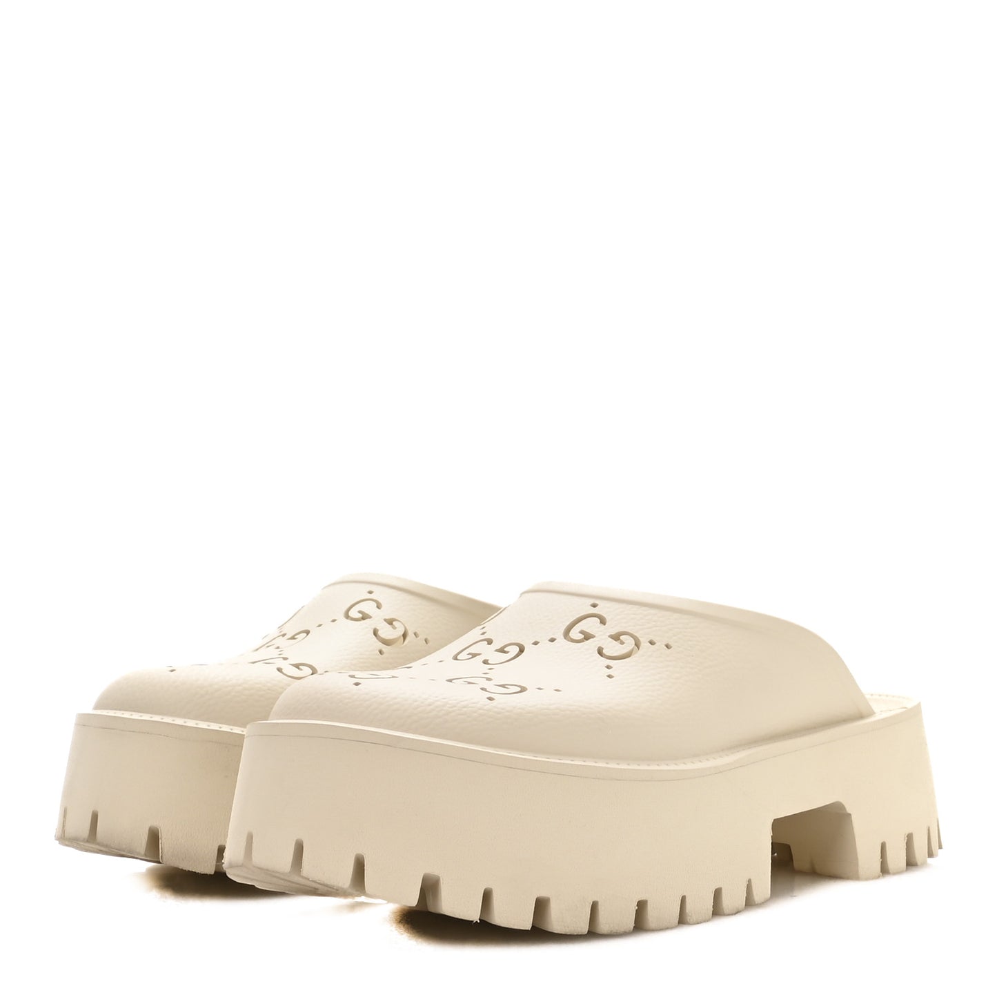 Rubber Monogram GG Go Through Platform Slide Clogs 41 Mystic White