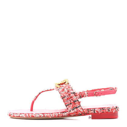 Chanel Tweed CC Logo Thong Sandals 37 Pink 1 of 9