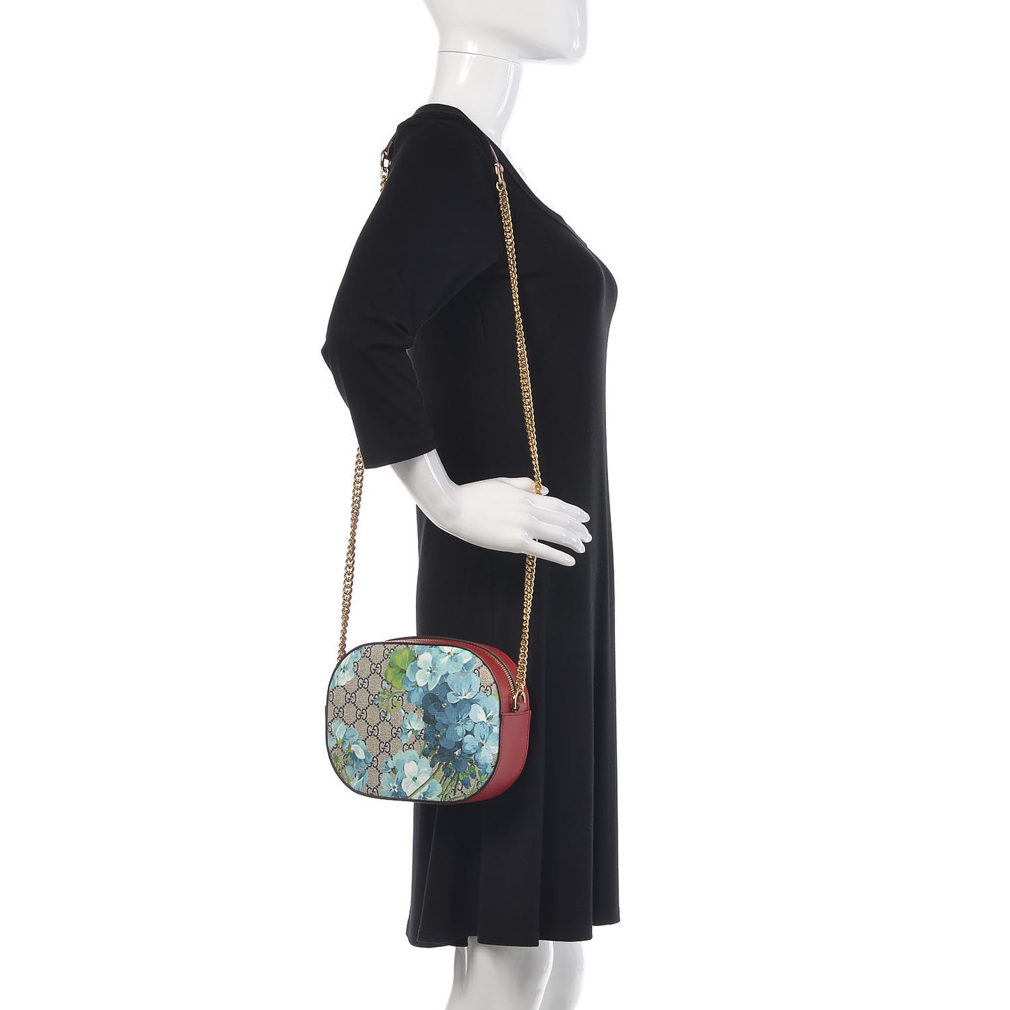 GG Supreme Monogram Blooms Mini Chain Shoulder Bag Beige Blue Navy Hibiscus Red