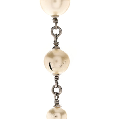 Chanel Graduated Pearl Crystal CC Long Necklace Silver 8 of 8