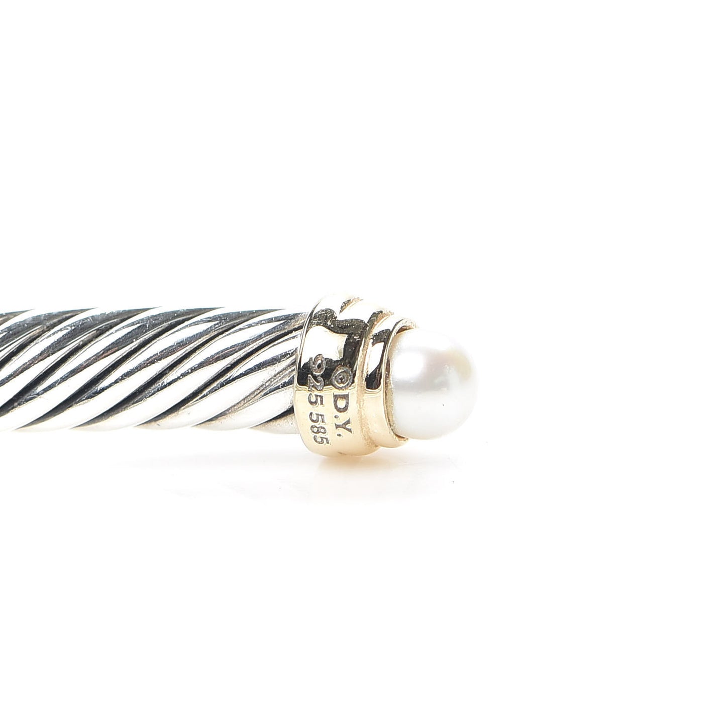 Sterling Silver 14K Yellow Gold Pearl 5mm Cable Classics Petite Color Bracelet