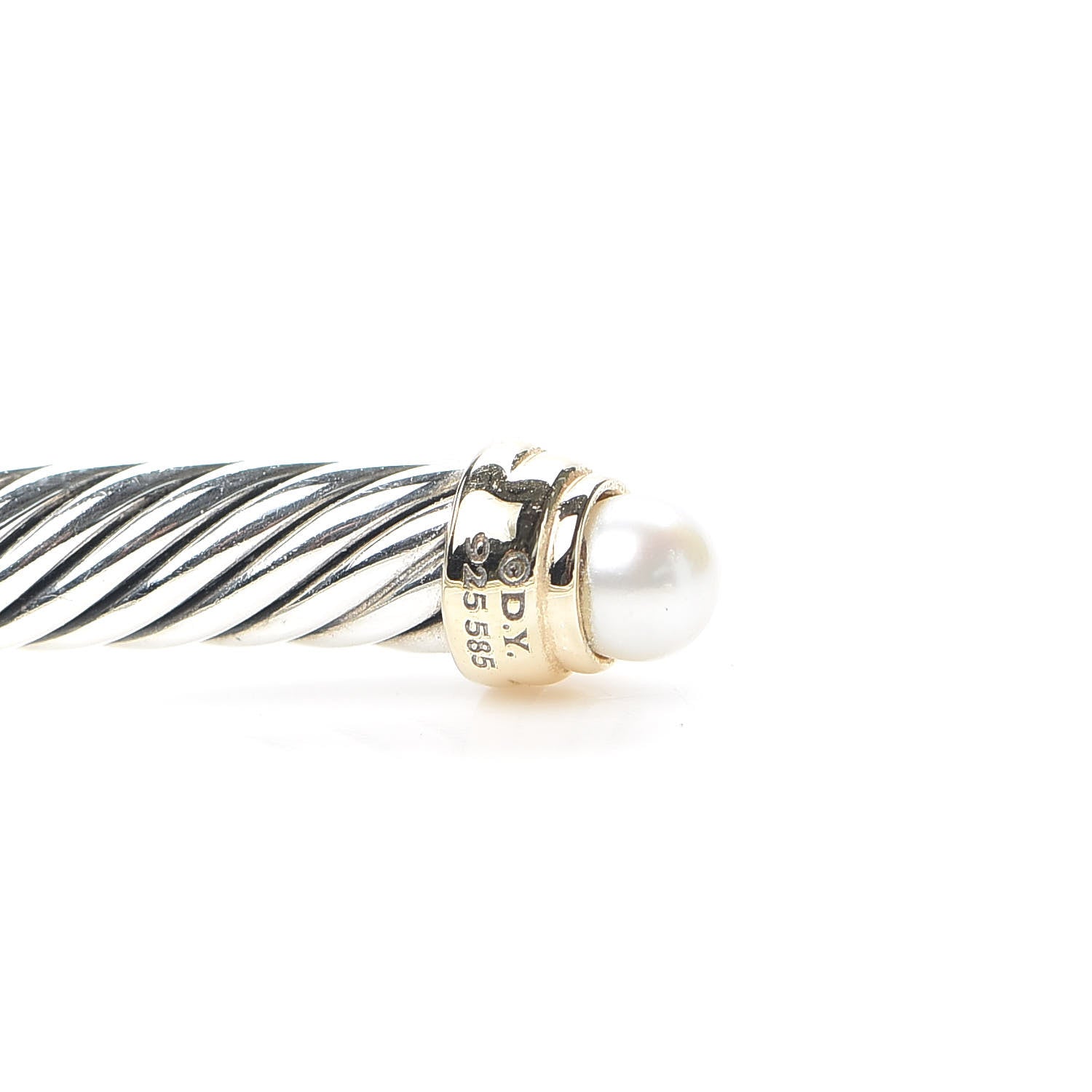 David Yurman Sterling Silver 14K Yellow Gold Pearl 5mm Cable Classics Petite Color Bracelet 4 of 5