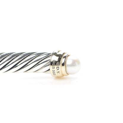 David Yurman Sterling Silver 14K Yellow Gold Pearl 5mm Cable Classics Petite Color Bracelet 4 of 5