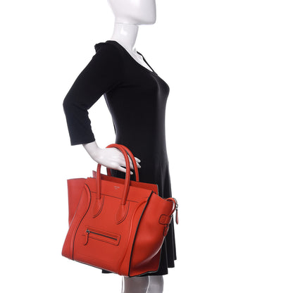 Celine Drummed Calfskin Mini Luggage Vermillion 2 of 14