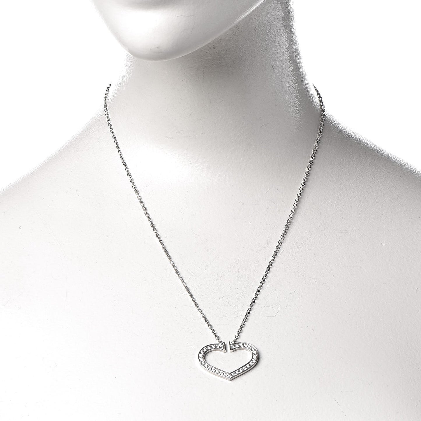 18K White Gold Diamond Large Hearts and Symbols Pendant Necklace
