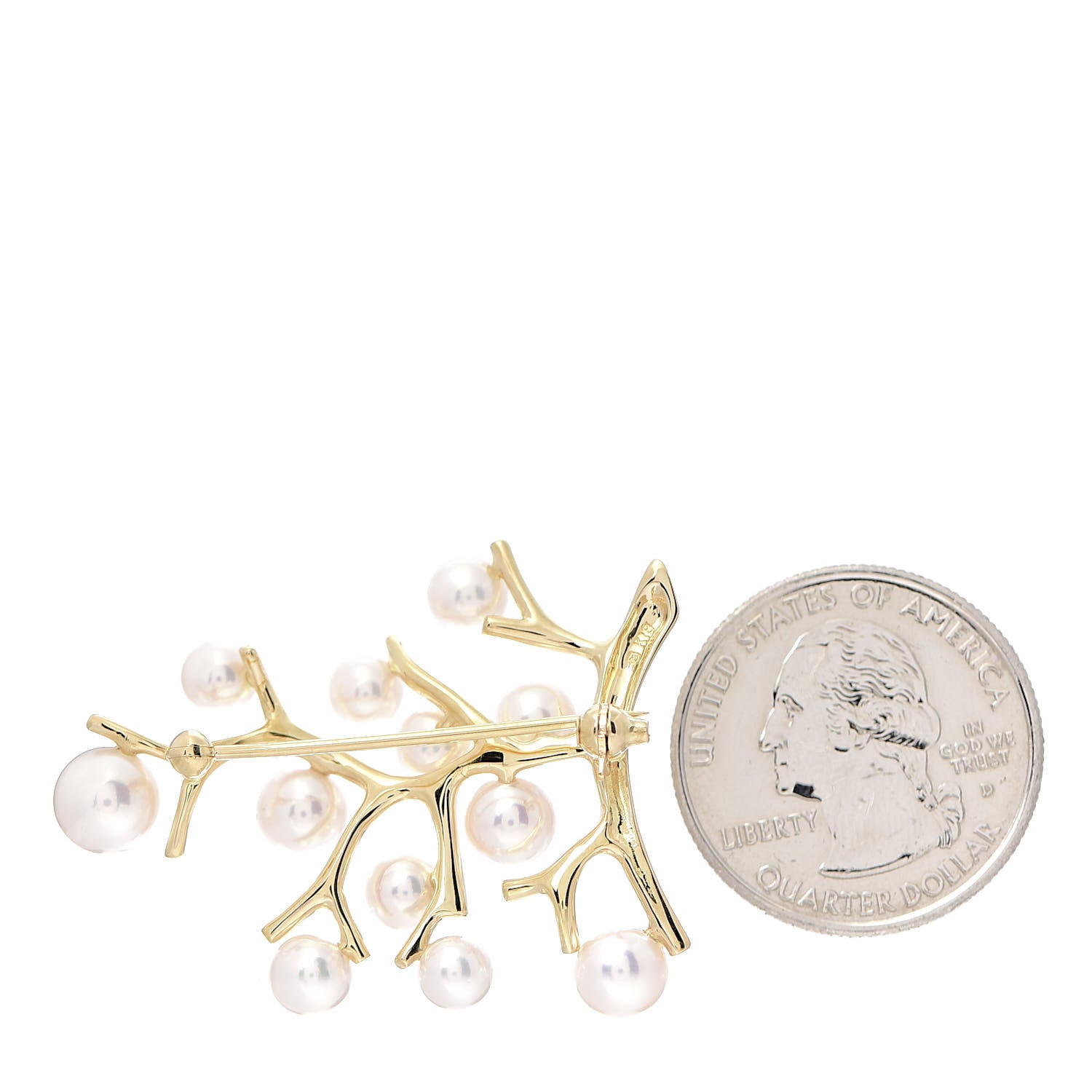 Mikimoto 18K Yellow Gold Akoya Pearl 4.5-7mm Branch Brooch 2 of 3