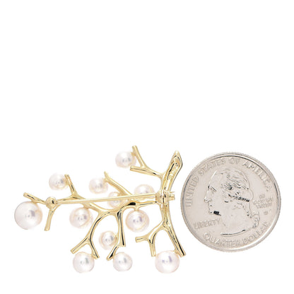 Mikimoto 18K Yellow Gold Akoya Pearl 4.5-7mm Branch Brooch 2 of 3