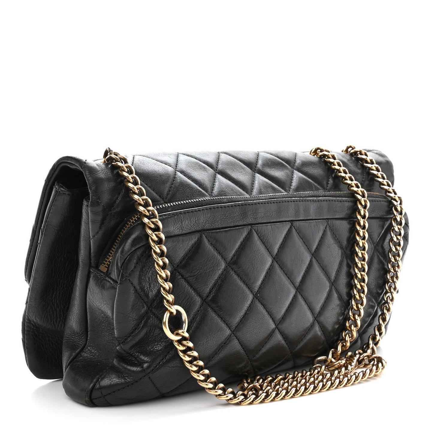 Calfskin Quilted Medium CC Crown Flap Black