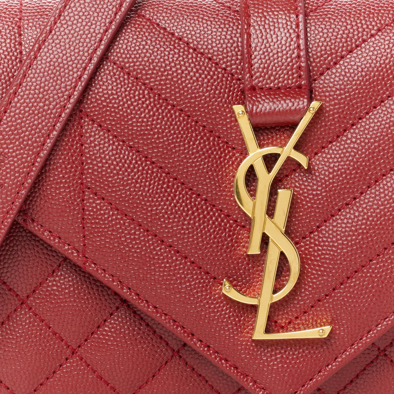 Saint Laurent Grain De Poudre Textured Mixed Matelasse Triquilt Small Monogram Satchel Red 9 of 12