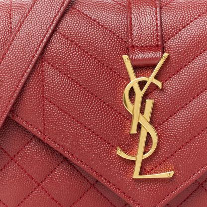 Saint Laurent Grain De Poudre Textured Mixed Matelasse Triquilt Small Monogram Satchel Red 9 of 12