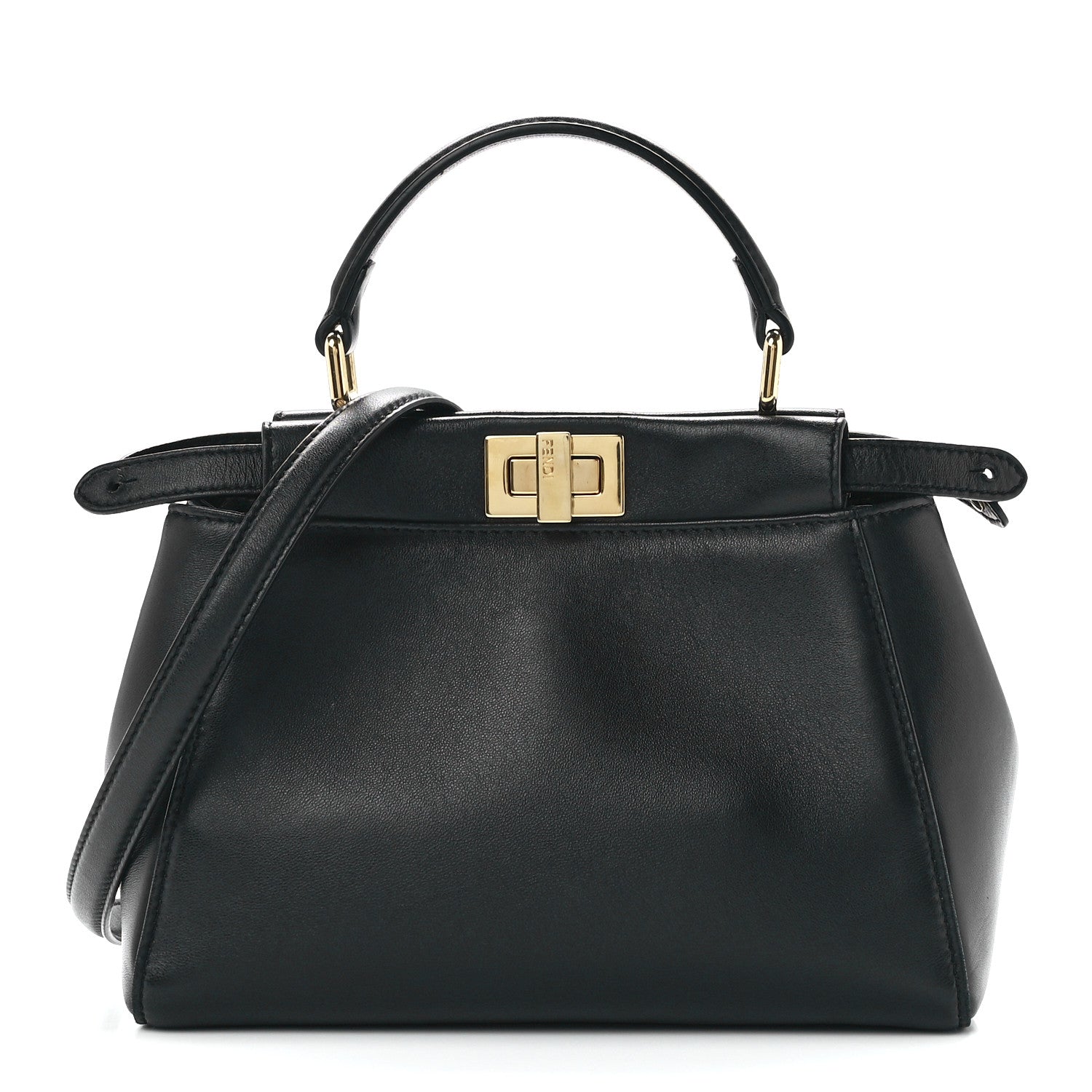 Fendi Nappa Stacked Bar Mini Peekaboo Iconic Satchel Black 1 of 12