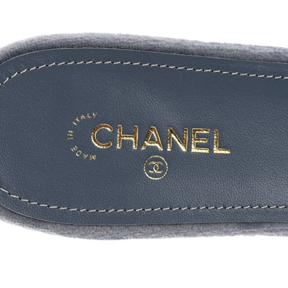 Chanel Velvet Pearl Camellia Slide Sandals 36.5 Gray 8 of 11