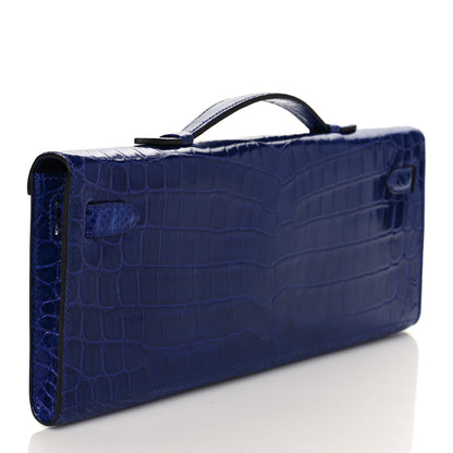 Hermes Shiny Niloticus Crocodile Kelly Cut Pochette Bleu Electrique 3 of 10