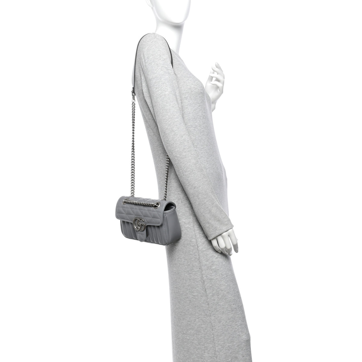 Calfskin Matelasse Aria Mini GG Marmont Shoulder Bag Deep Grey