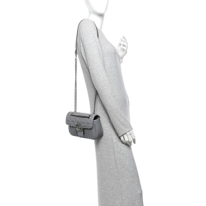 Gucci Calfskin Matelasse Aria Mini GG Marmont Shoulder Bag Deep Grey 2 of 12