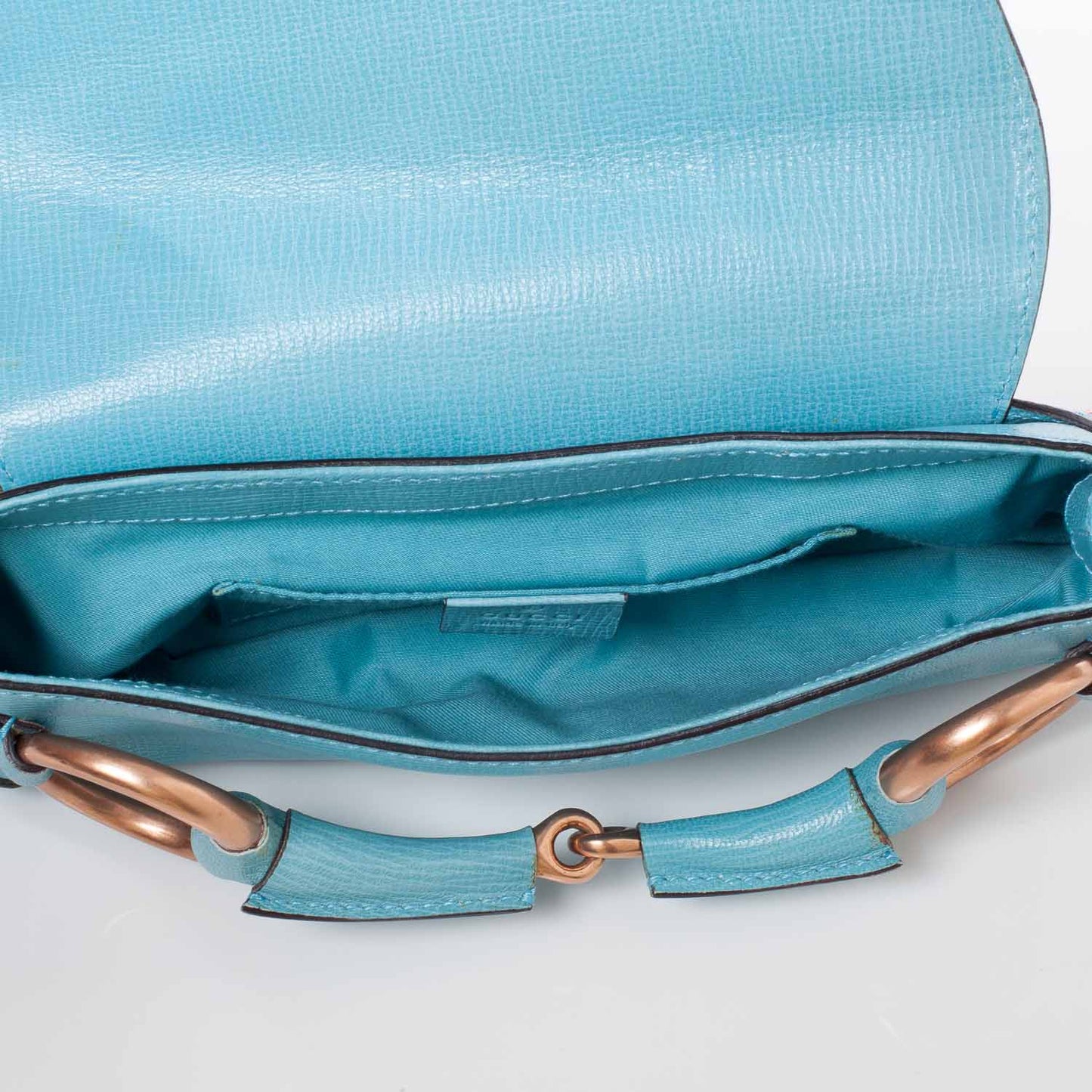 Leather Horsebit Clutch Turquoise
