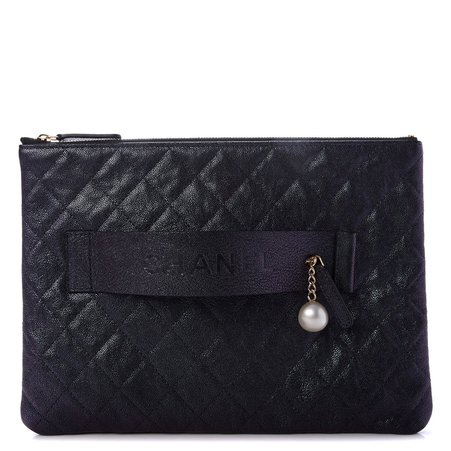 Iridescent Caviar Medium Night by the C Pouch Clutch Black