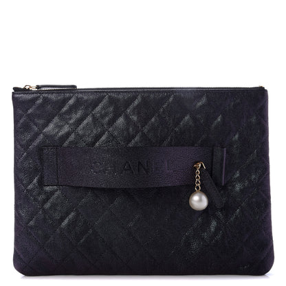 Chanel Iridescent Caviar Medium Night by the C Pouch Clutch Black 1 of 8