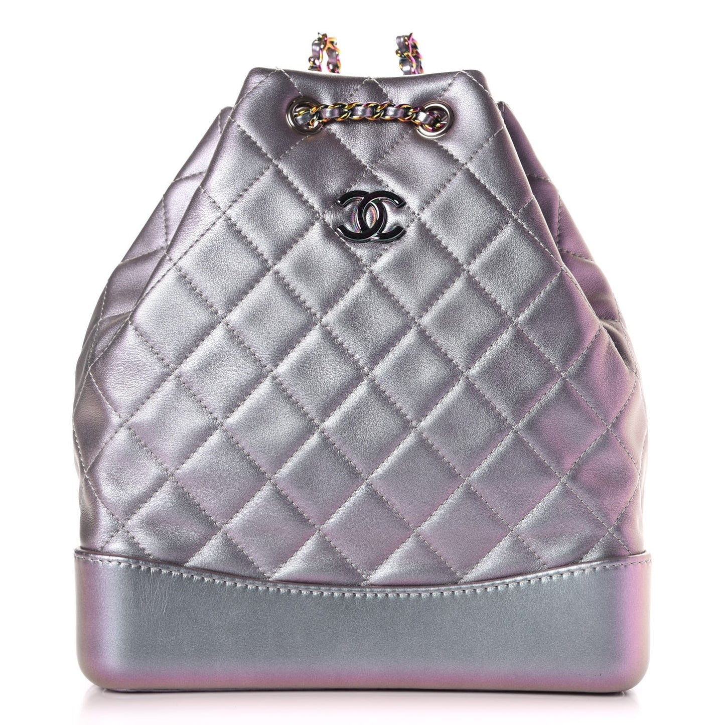 Iridescent Lambskin Calfskin Quilted Gabrielle Backpack Light Purple