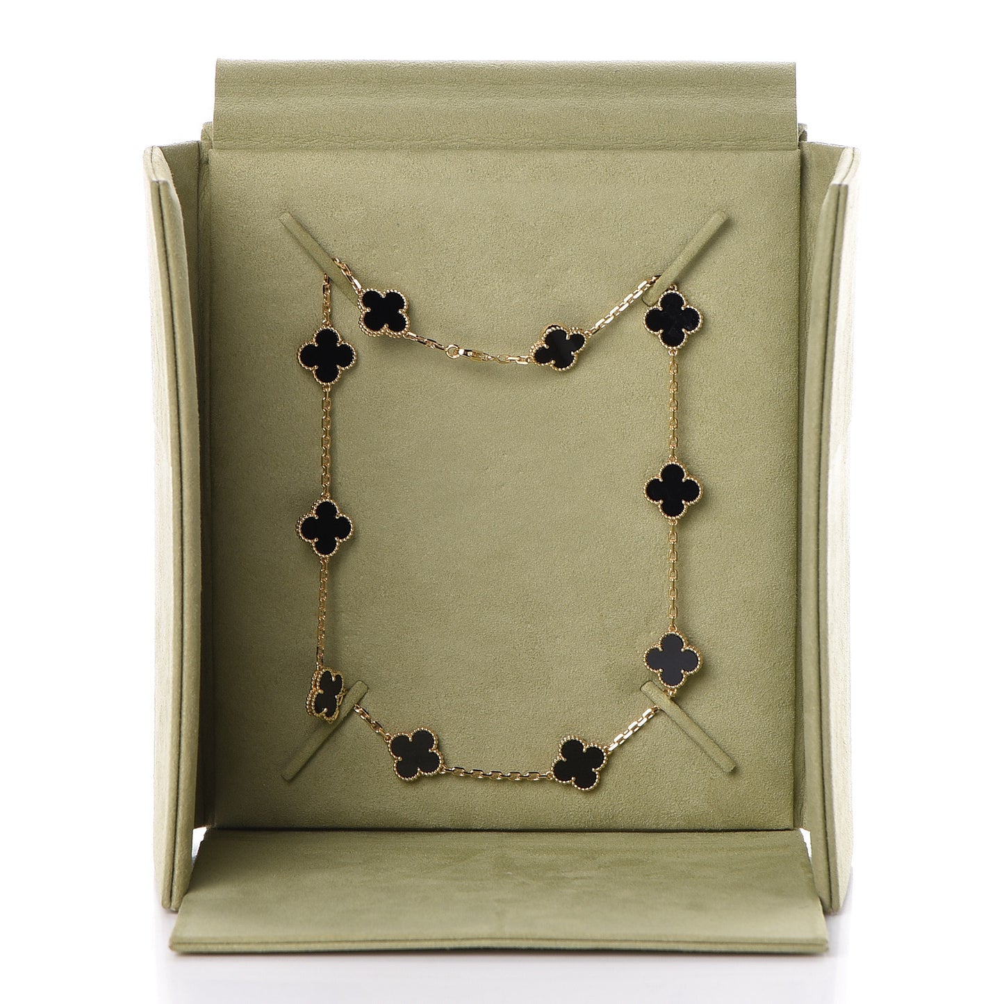 18K Yellow Gold Black Onyx 10 Motifs Vintage Alhambra Necklace