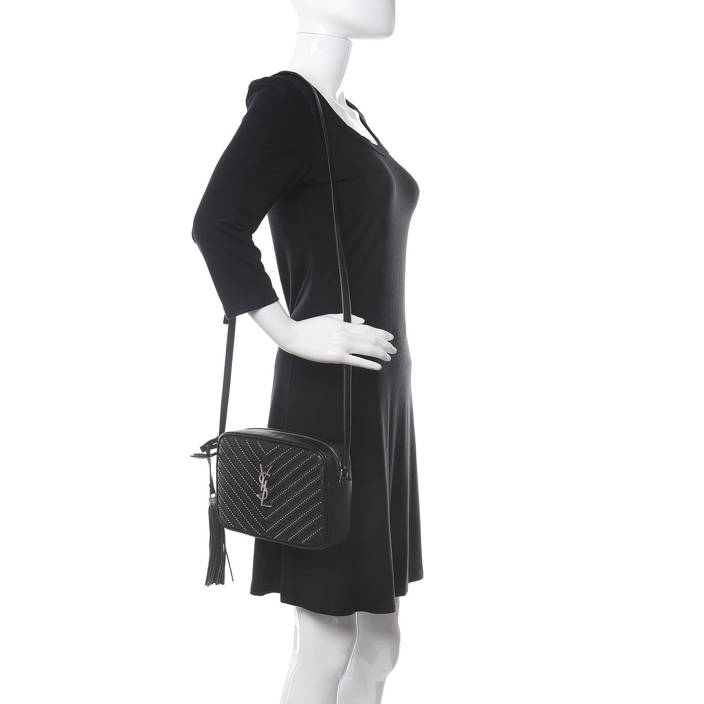 Calfskin Studded Matelasse Monogram Lou Camera Bag Black