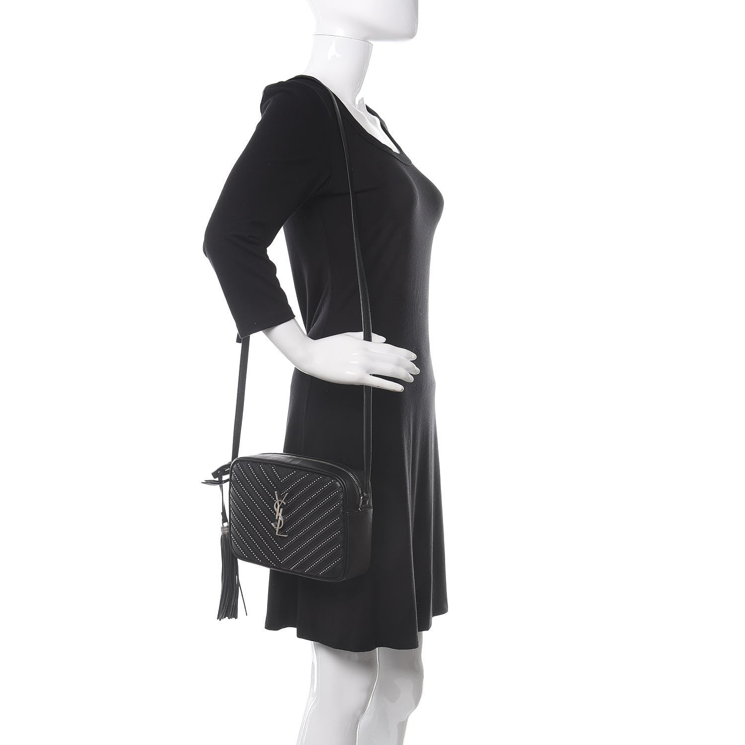 Saint Laurent Calfskin Studded Matelasse Monogram Lou Camera Bag Black 2 of 9