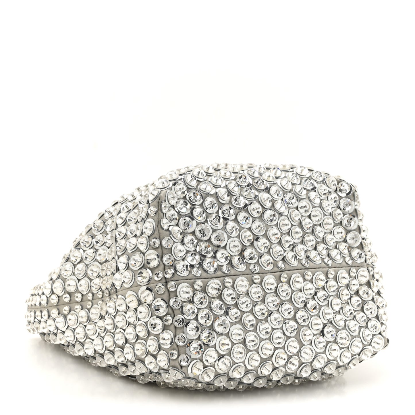 Satin Rhinestone Embellished Small Carry Secrets Bucket Bag Silver