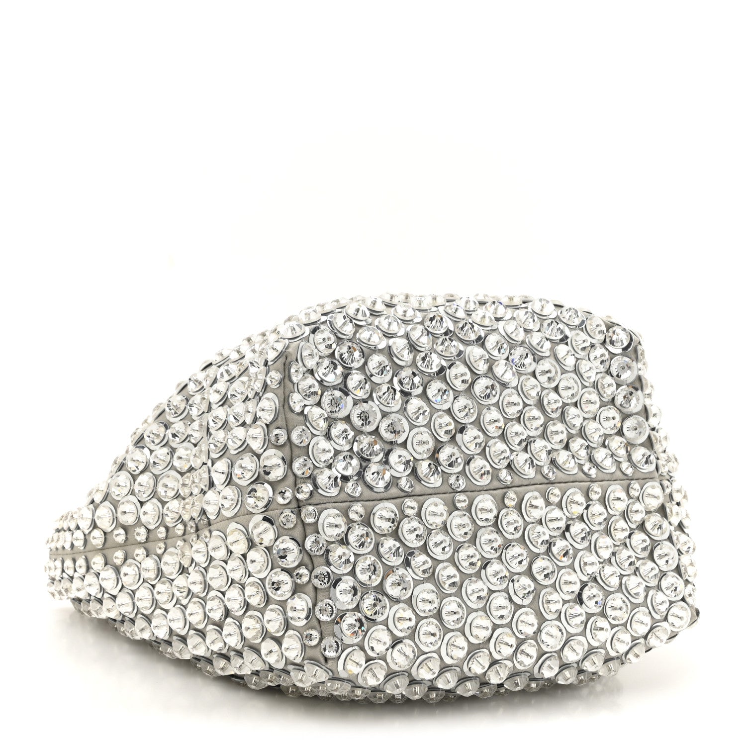 Valentino Garavani Satin Rhinestone Embellished Small Carry Secrets Bucket Bag Silver 4 of 10