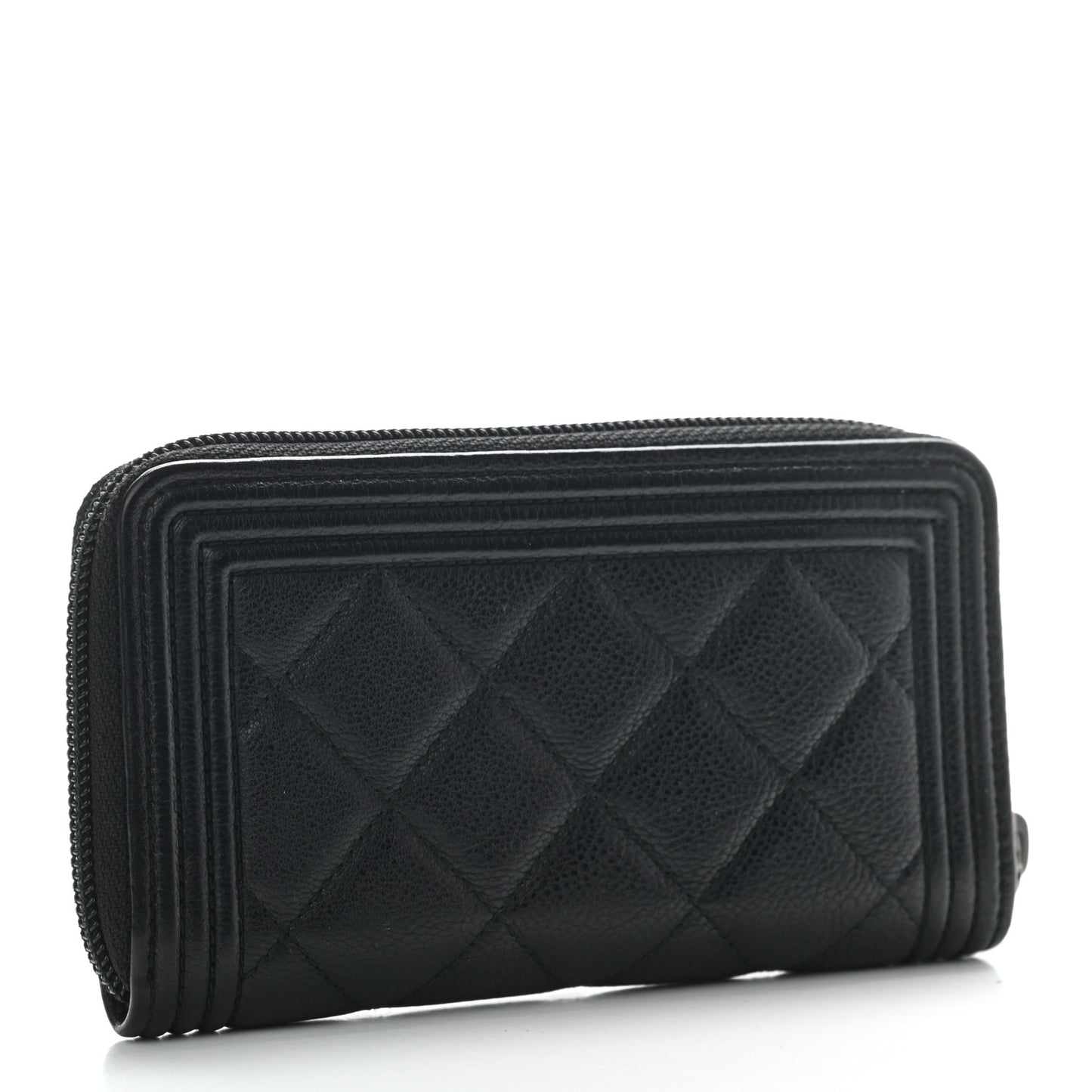Caviar Quilted Small Boy Zip Around Wallet Black