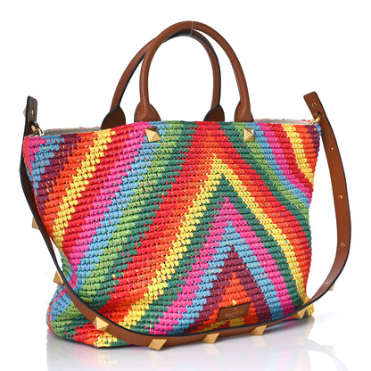 Valentino Garavani Raffia Calfskin Rockstud Summer Tote Multicolor 3 of 9