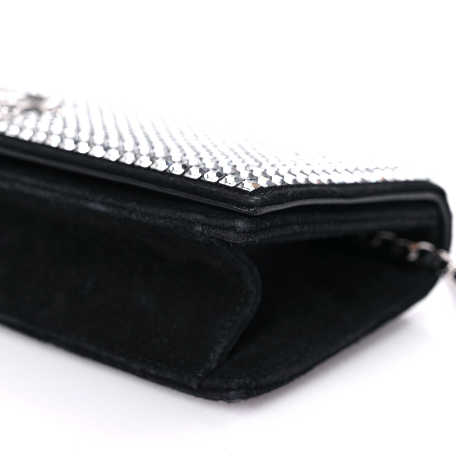 Chanel Crystal Suede Chain Evening Clutch Black Silver 8 of 17
