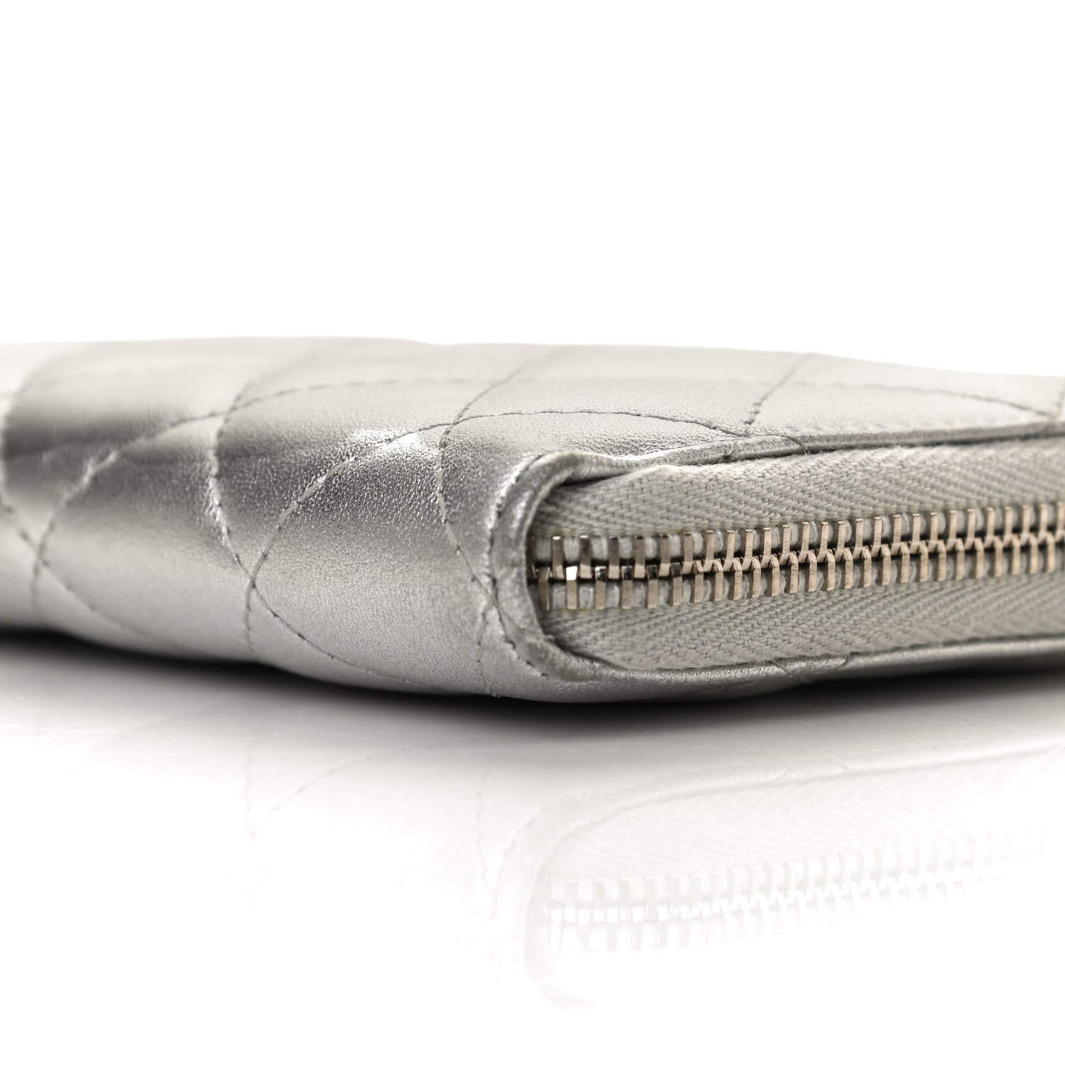 Chanel Metallic Lambskin Quilted Large Gusset Zip Around Wallet Silver 8 of 10