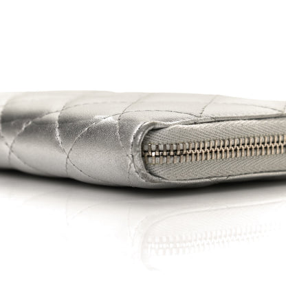 Chanel Metallic Lambskin Quilted Large Gusset Zip Around Wallet Silver 8 of 10