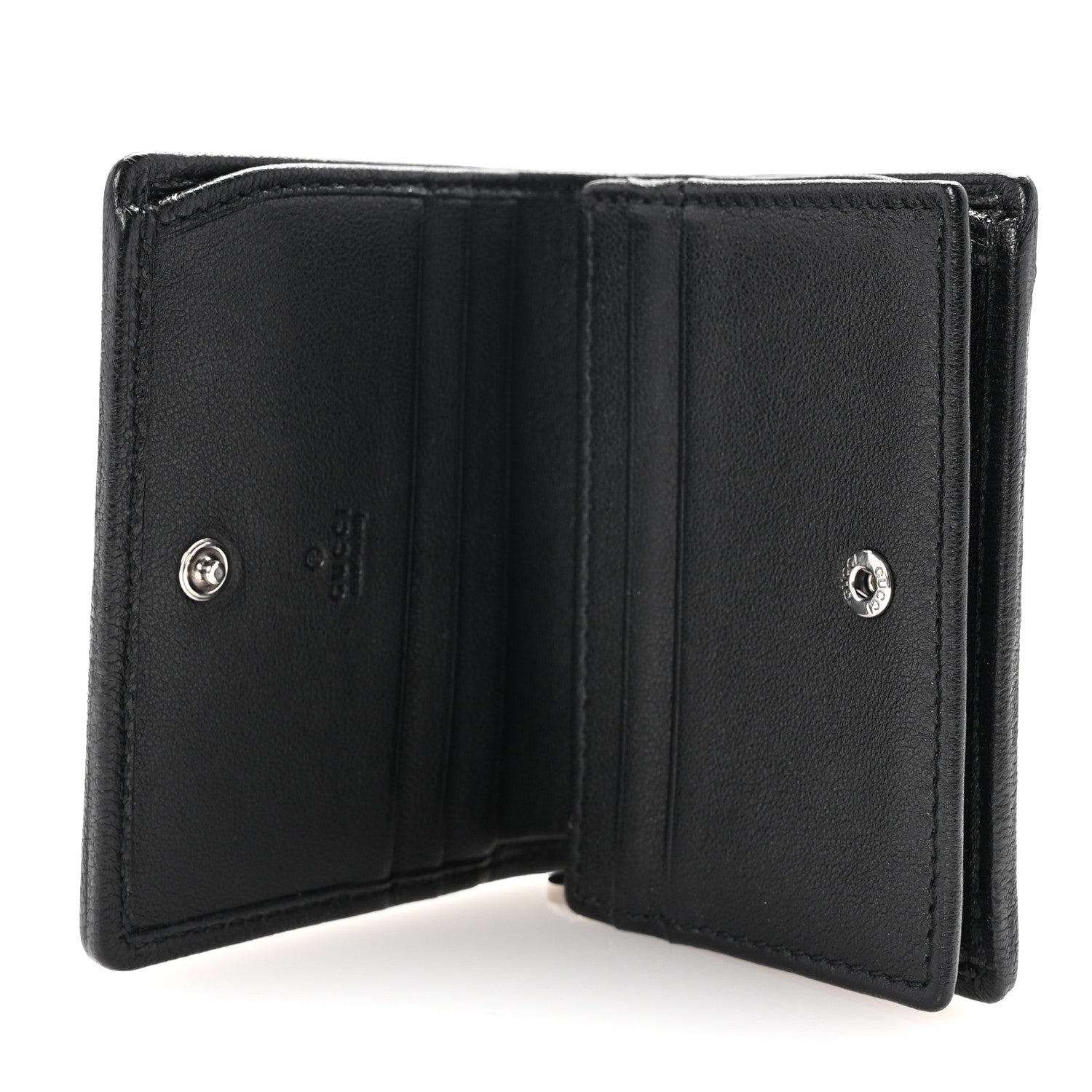 Gucci Sakai Be Green Calfskin Diagonal Stitched Blondie Card Case Wallet Black 5 of 8