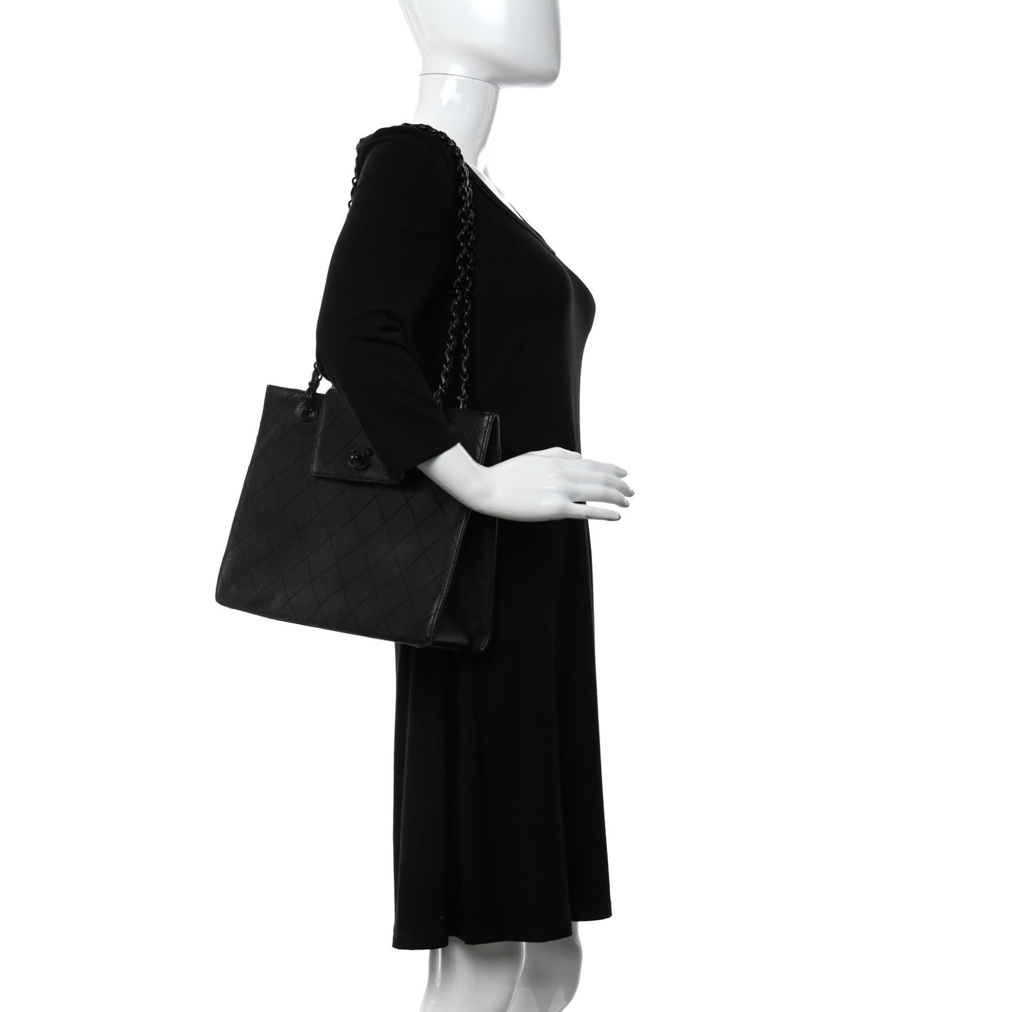 Caviar Diamond Stitched Tote So Black