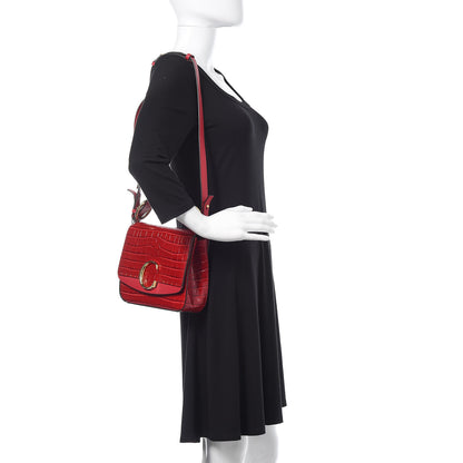 Chloe Calfskin Crocodile Embossed C Double Carry Dusky Red 2 of 11