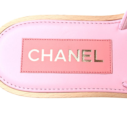 Chanel Lambskin Quilted CC Slip On Platform Sandals 38 Pink 7 of 9