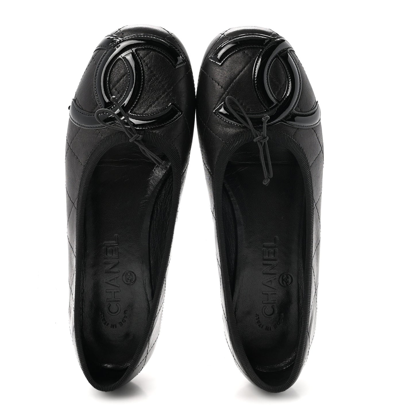 Lambskin Quilted Cambon Ballerina Flats 36 Black