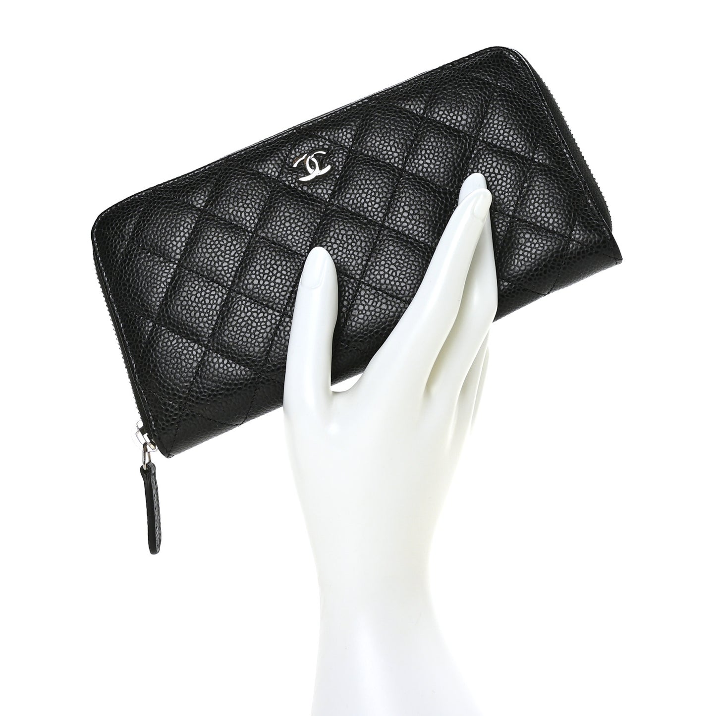 Caviar Quilted Large Gusset Zip Around Wallet Black