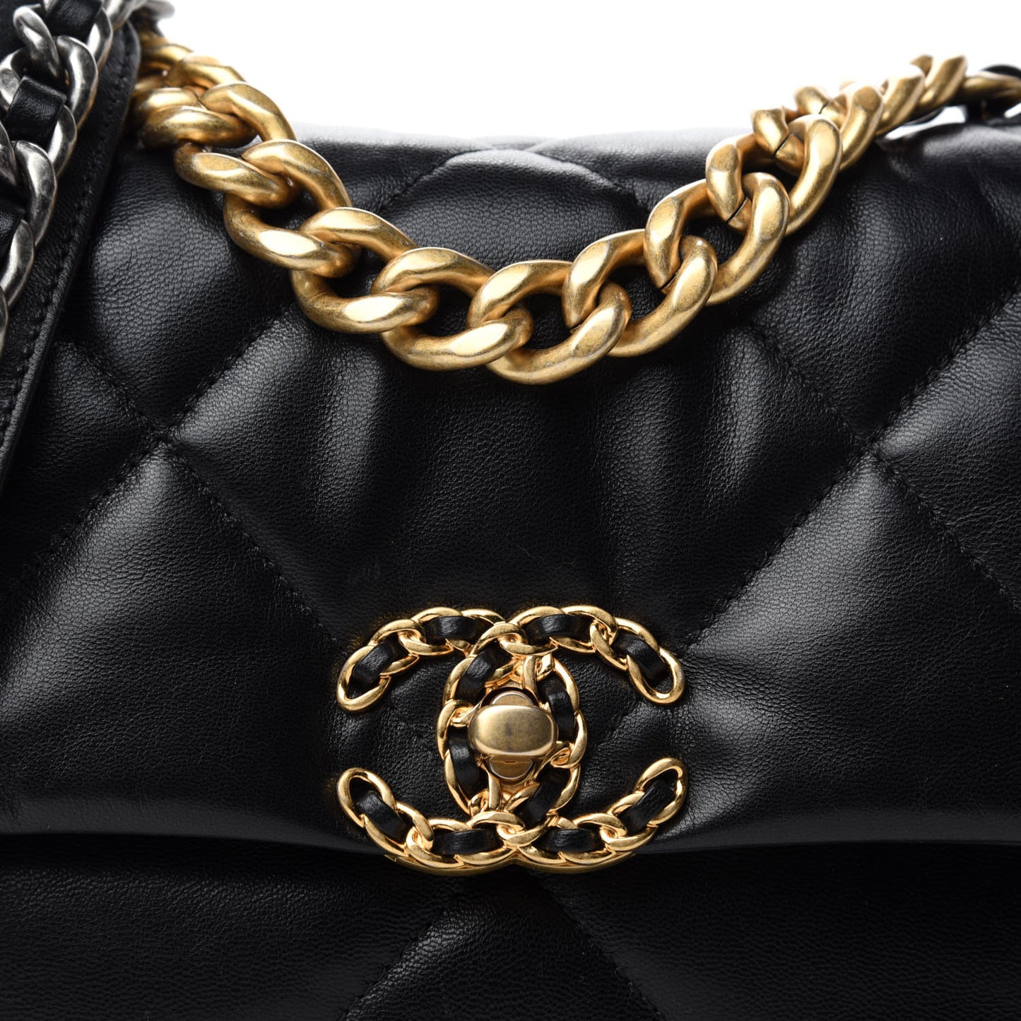Shiny Goatskin Quilted Medium Chanel 19 Flap Black
