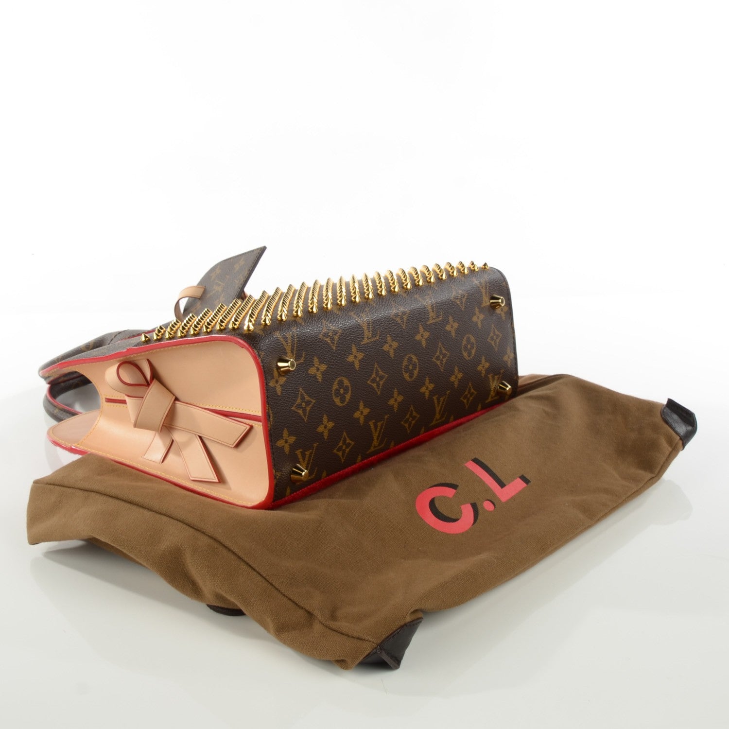 Louis Vuitton Monogram Calf Hair Spikes Iconoclasts Christian Louboutin Tote Red 4 of 7