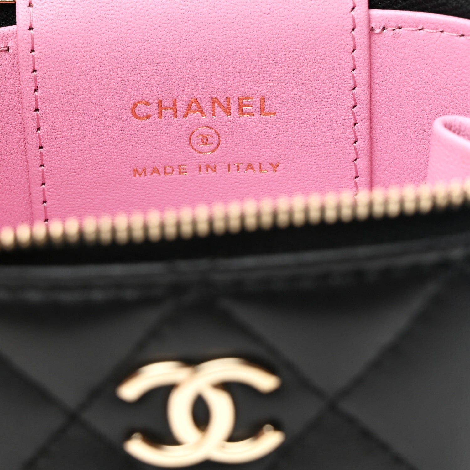 Chanel Lambskin Quilted Top Handle Mini Vanity Case With Chain Black Pink 6 of 10