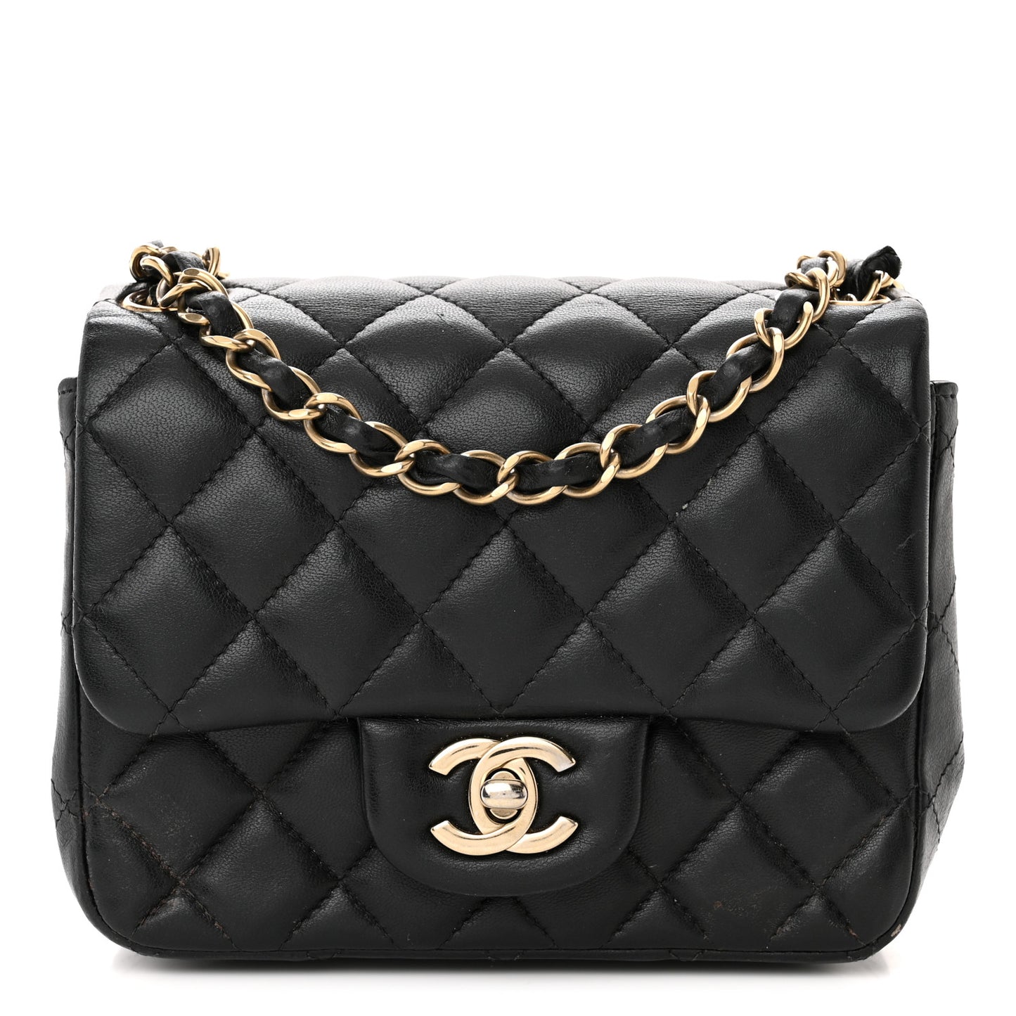 Lambskin Quilted Mini Square Flap Black
