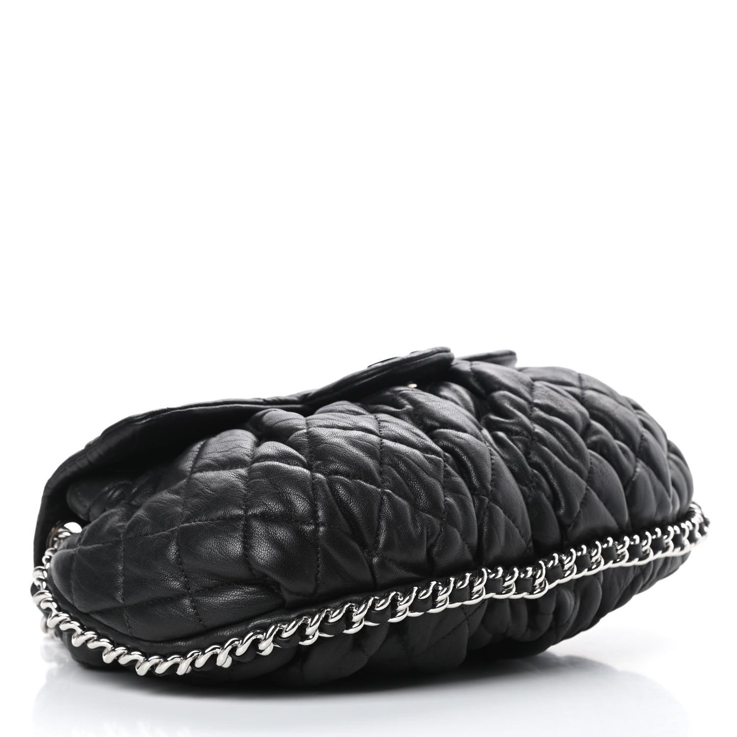 Washed Lambskin Quilted Medium Chain Around Messenger Black