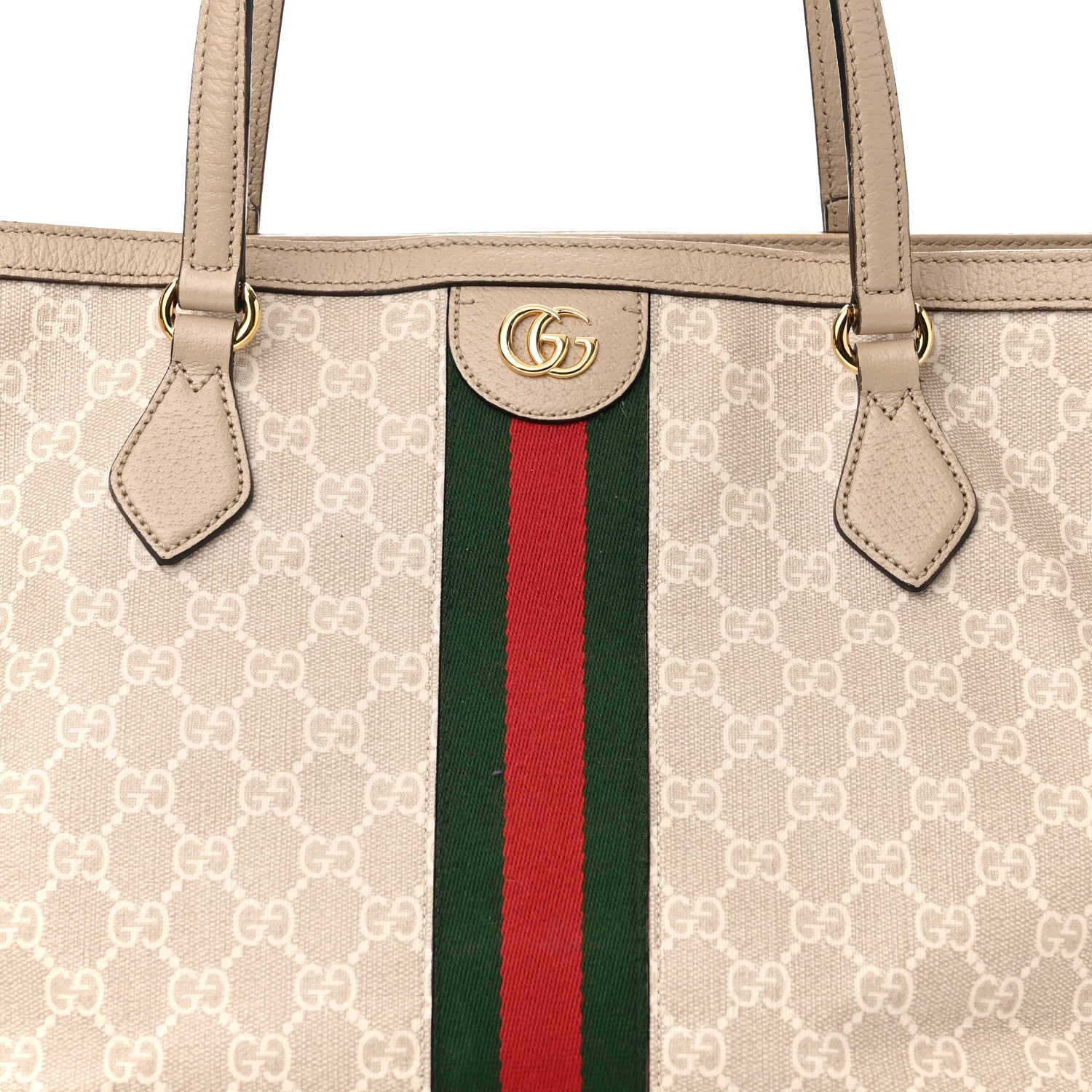 Gucci GG Supreme Monogram Textured Dollar Calfskin Web Medium Ophidia Shopping Tote Beige Mystic White Oatmeal 8 of 14