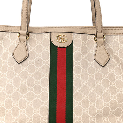 Gucci GG Supreme Monogram Textured Dollar Calfskin Web Medium Ophidia Shopping Tote Beige Mystic White Oatmeal 8 of 14