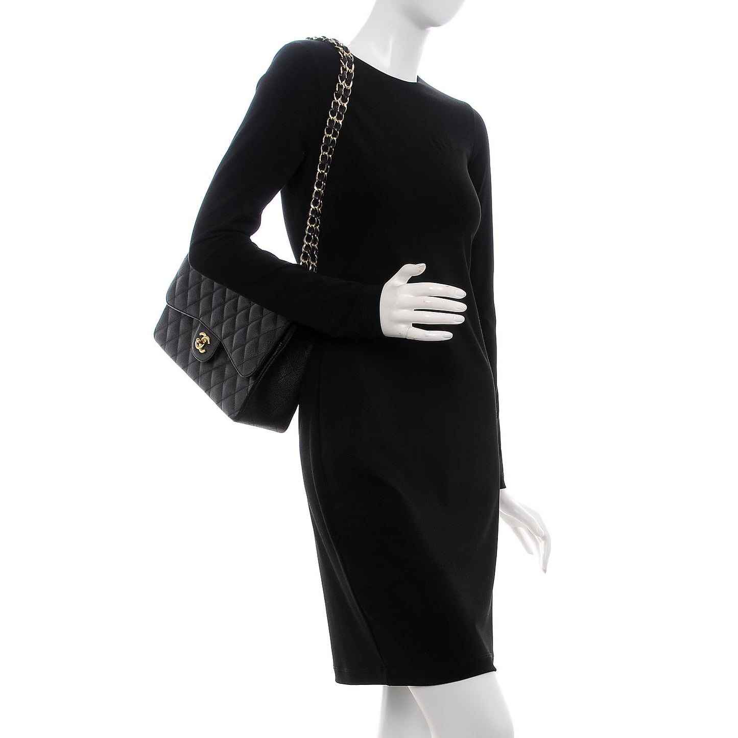 Caviar Quilted Jumbo Double Flap Black